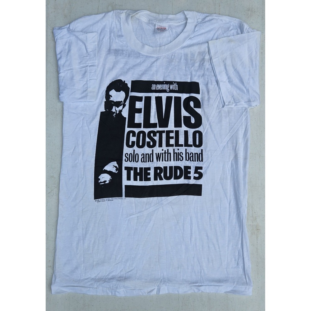 Elvis Costello Concert Tour White L T-Shirt Solo &‎ with The Rude 5 Vintage 1989